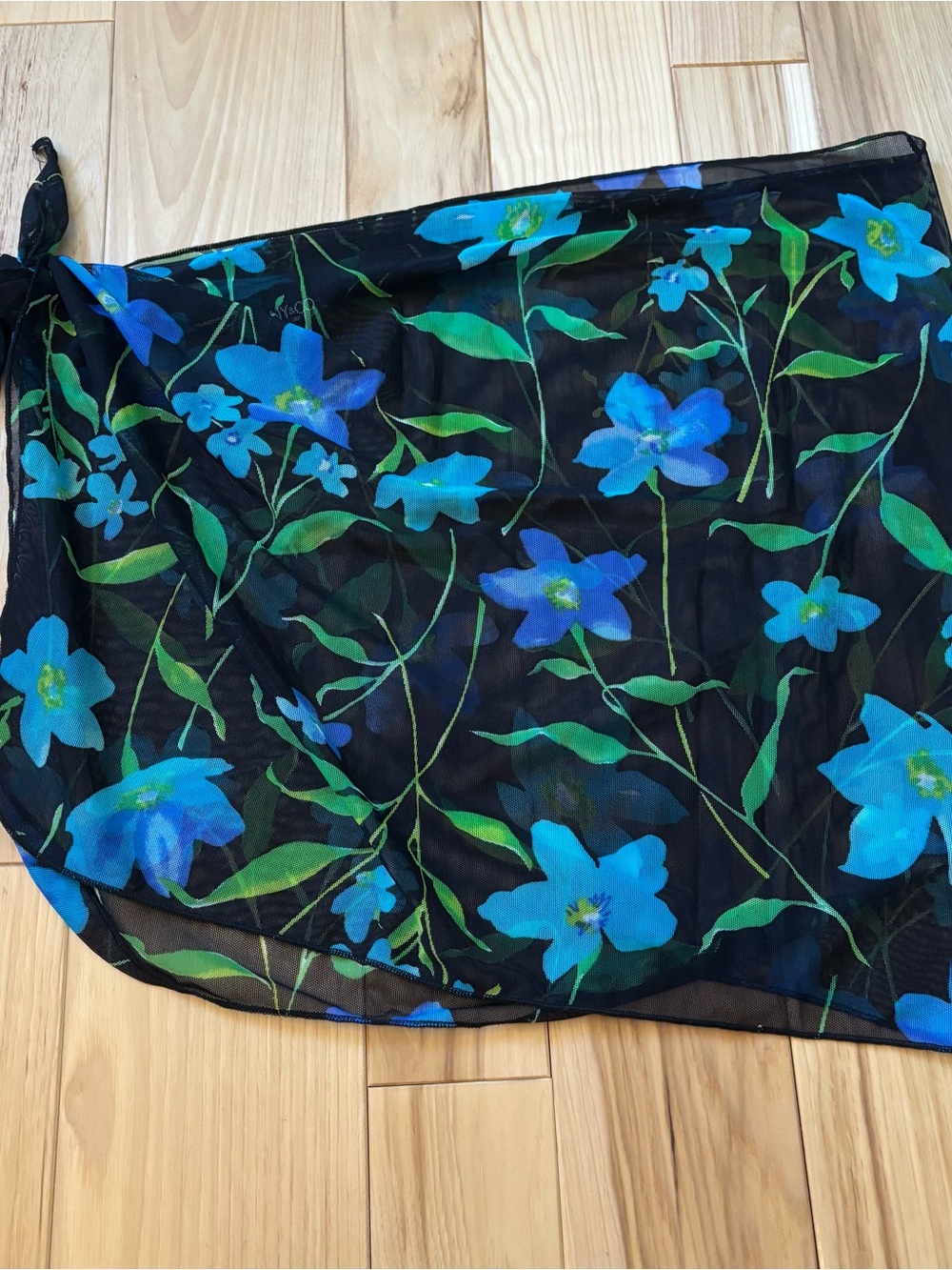 Vintage 90’s NY & Co Mesh Black Floral Print Side Tie Swim Coverup Skirt